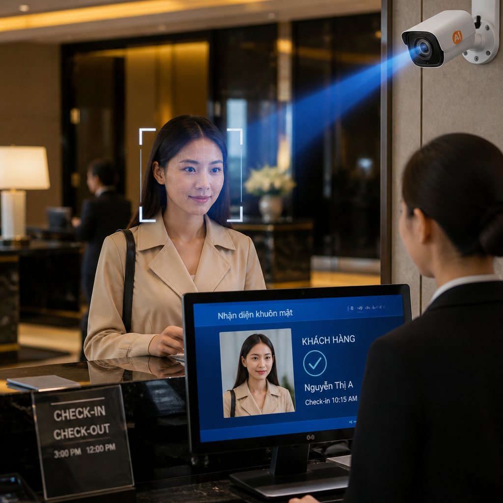 Camera AI nhận diện khuôn mặt cho khách sạn