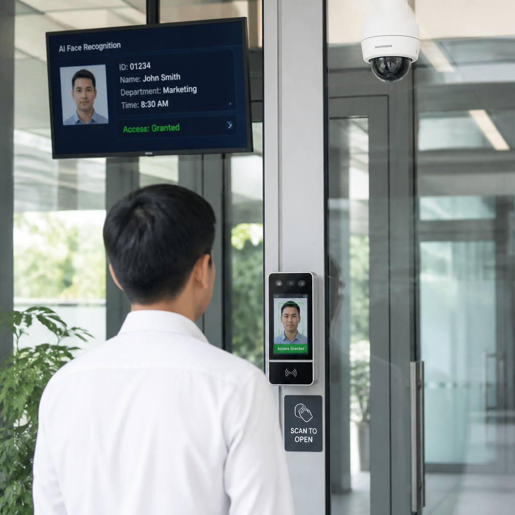 Camera AI nhận diện khuôn mặt kết hợp kiểm soát cửa ra vào