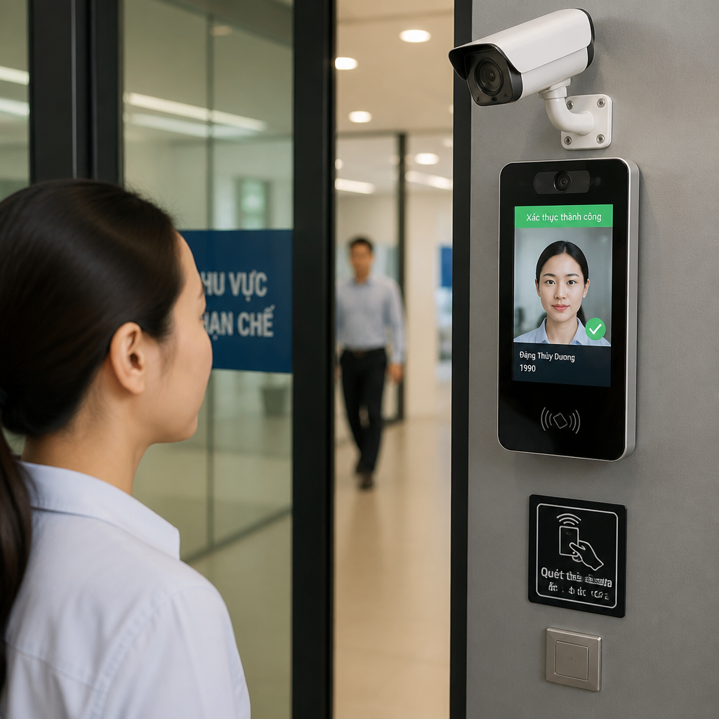 Camera AI nhận diện khuôn mặt kết hợp kiểm soát cửa ra vào