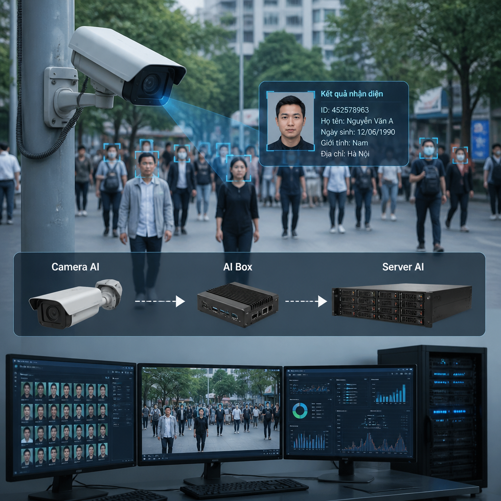 Camera AI nhận diện khuôn mặt kết hợp AI Box và Server AI
