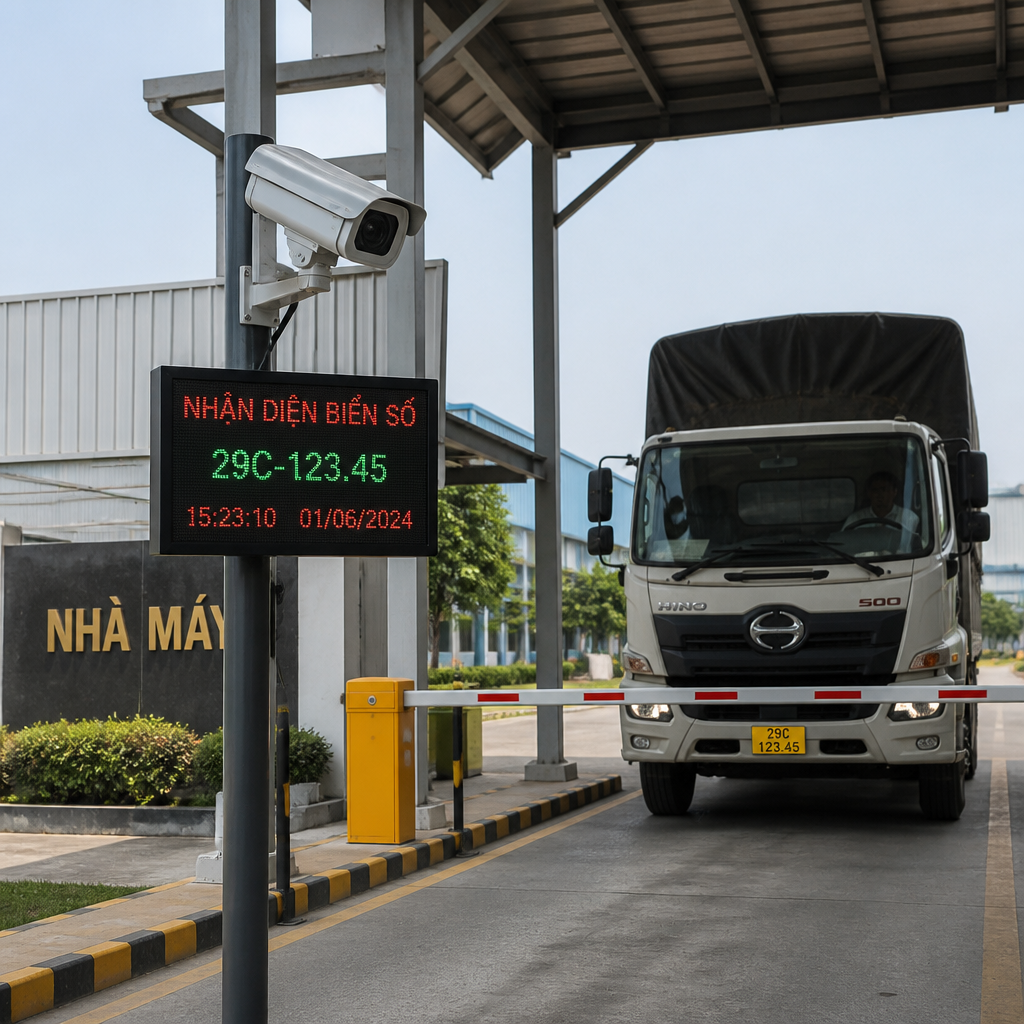 Camera nhận diện biển số tại cổng nhà máy