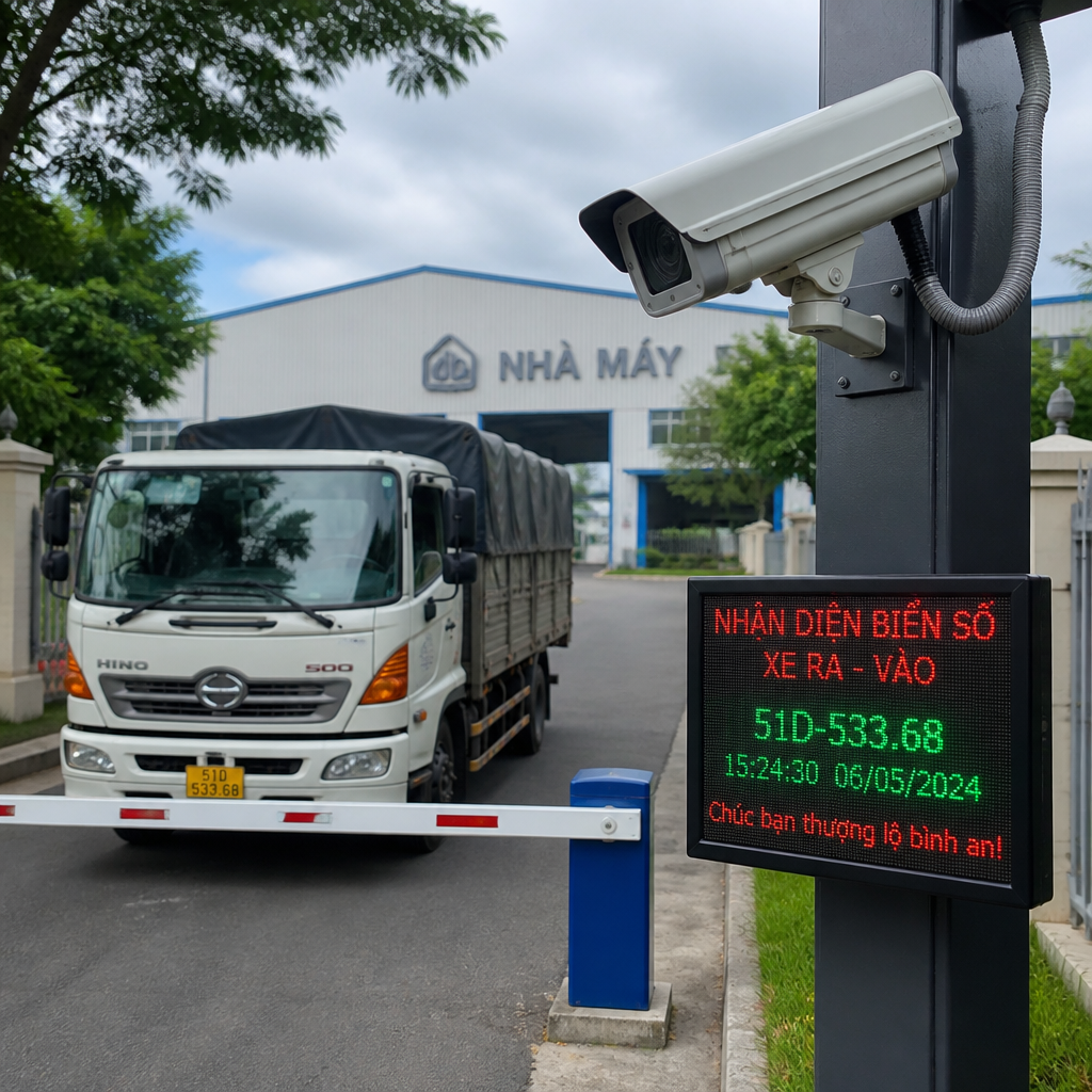 Camera nhận diện biển số tại cổng nhà máy