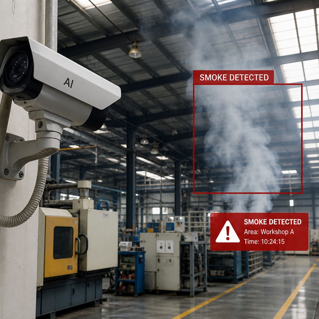 Camera Phát Hiện Khói AI – Công Nghệ Cảnh Báo Cháy Sớm 24/7 Cho Nhà Xưởng