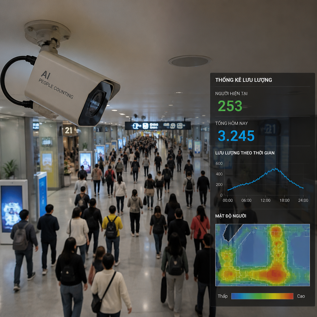 Camera Đếm Người AI – Phân Tích Lưu Lượng Và Mật Độ Người Theo Thời Gian Thực