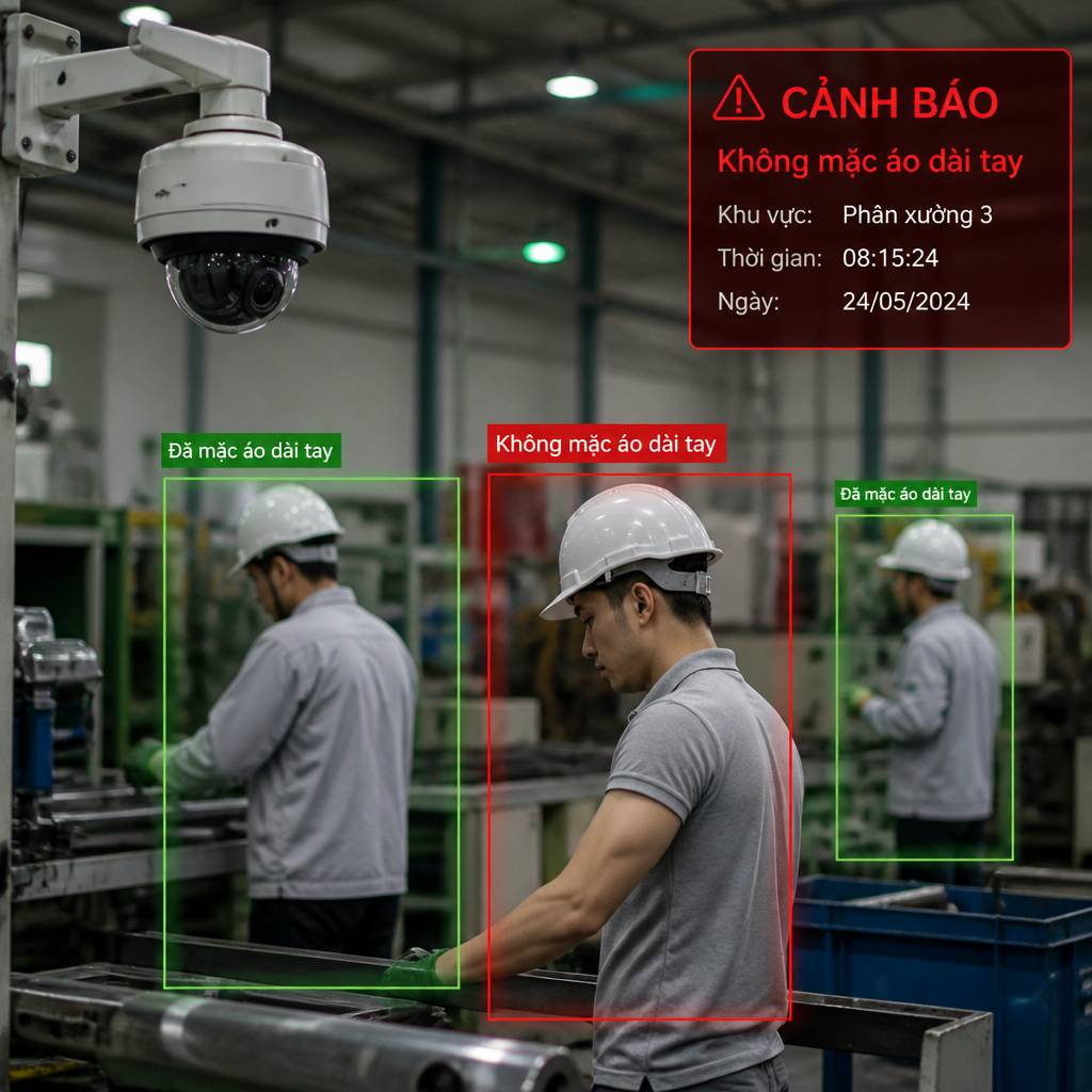 Camera Phát Hiện Không Mặc Áo Dài Tay AI – Kiểm Soát Trang Phục Và An Toàn Lao Động