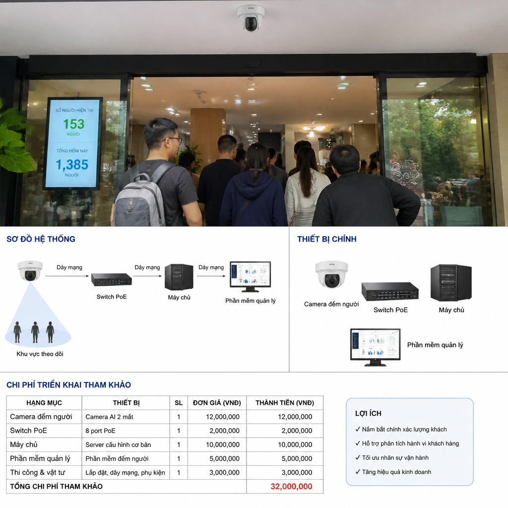Hệ Thống Camera Đếm Người: Thiết Bị, Sơ Đồ & Chi Phí Triển Khai