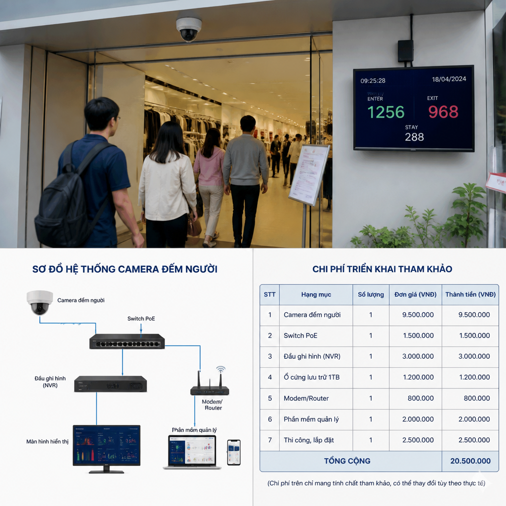Hệ Thống Camera Đếm Người: Thiết Bị, Sơ Đồ & Chi Phí Triển Khai