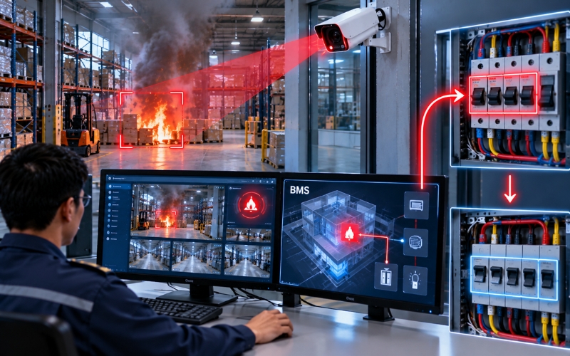Liên động camera phát hiện cháy cùng hệ thống BMS tòa nhà