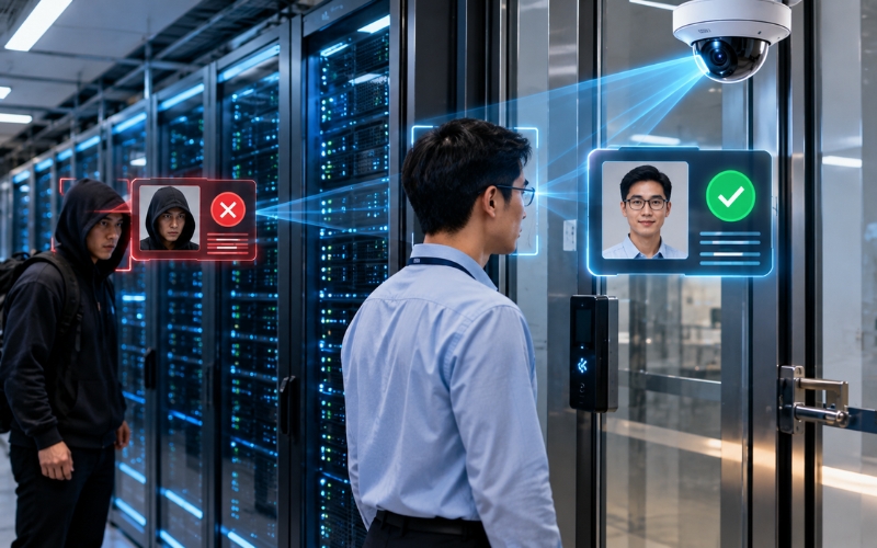 camera nhận diện khuôn mặt bảo vệ phòng server